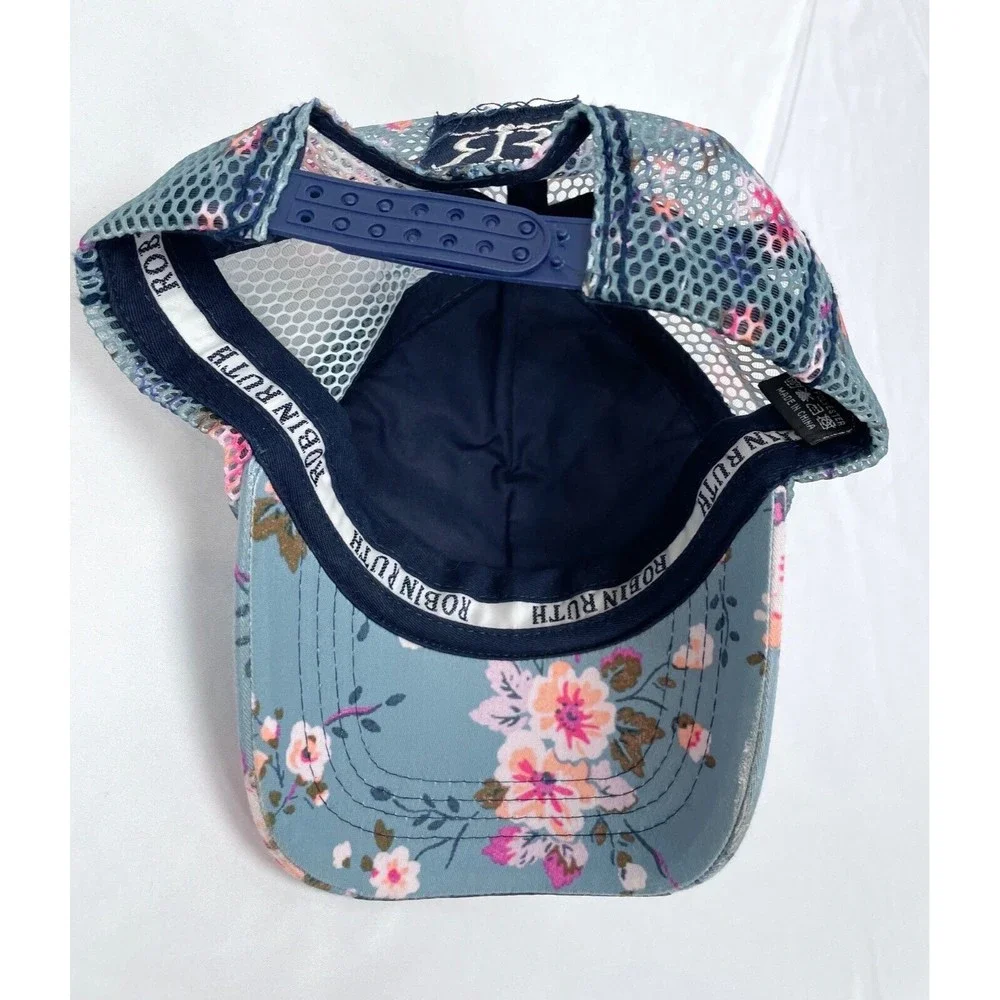 Miami Beach Robin Ruth Blue Floral‎ Hat Embroidery Snapback